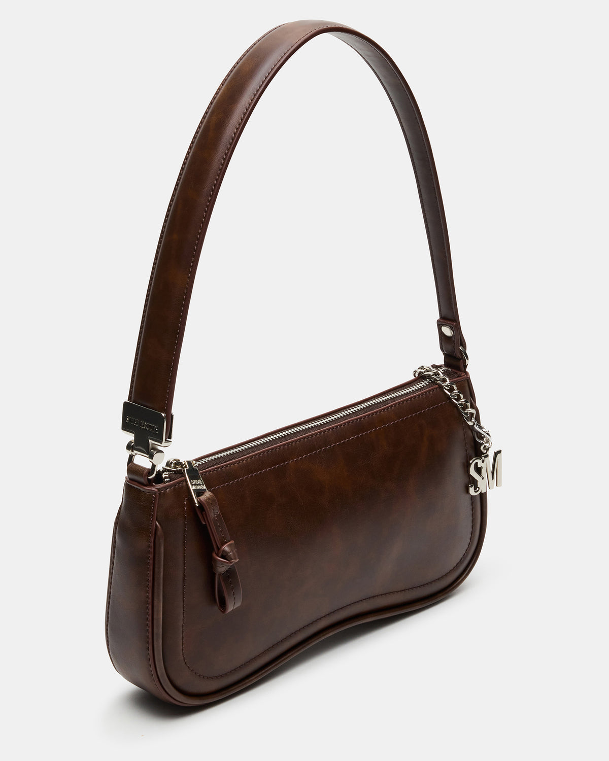 ANGEL Bag Brown Distressed Top-Zipper Structured Shoulder Strap Handbag - Steve Madden