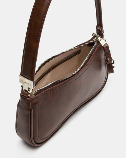 ANGEL Bag Brown Distressed Top-Zipper Structured Shoulder Strap Handbag - Steve Madden