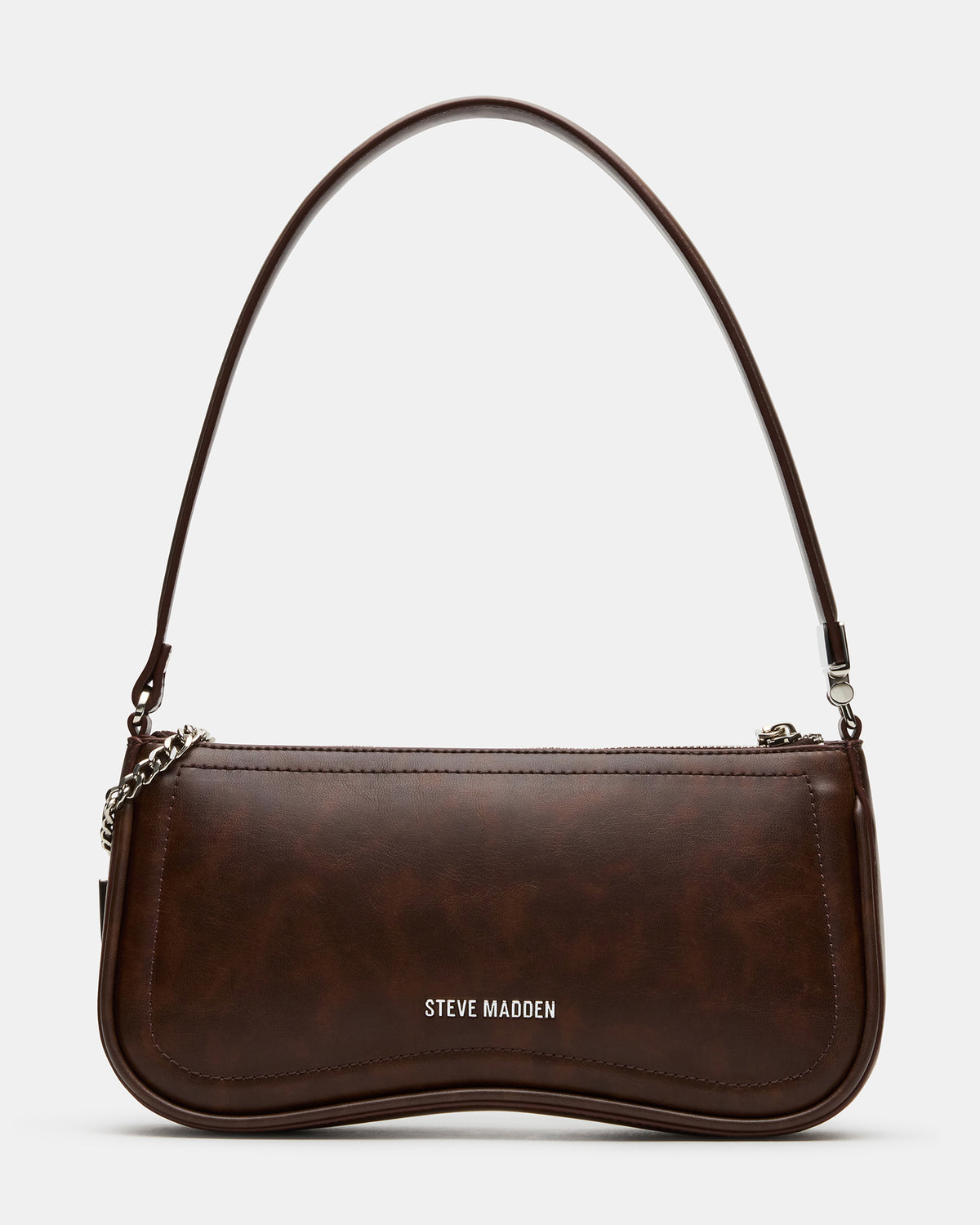 ANGEL Bag Brown Distressed Top-Zipper Structured Shoulder Strap Handbag - Steve Madden