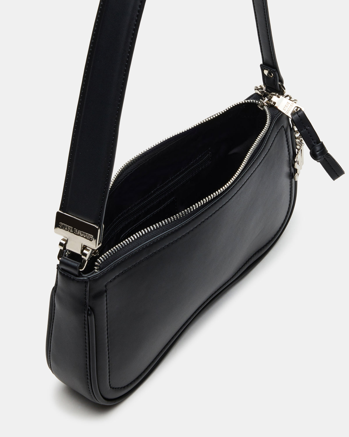 ANGEL Bag Black Top-Zipper Structured Shoulder Strap Handbag - Steve Madden