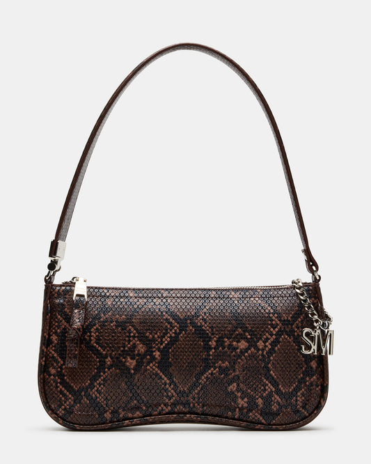ANGEL Bag Brown Snake Top-Zipper Structured Shoulder Strap Handbag - Steve Madden