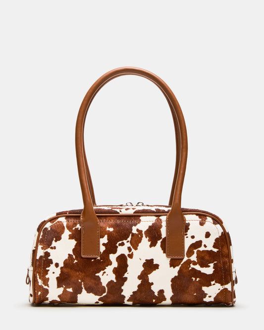 ANISE Bag Brown Cow Print Elongated Shoulder Strap Handbag - Steve Madden
