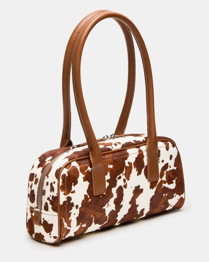 ANISE Bag Brown Cow Print Elongated Shoulder Strap Handbag - Steve Madden