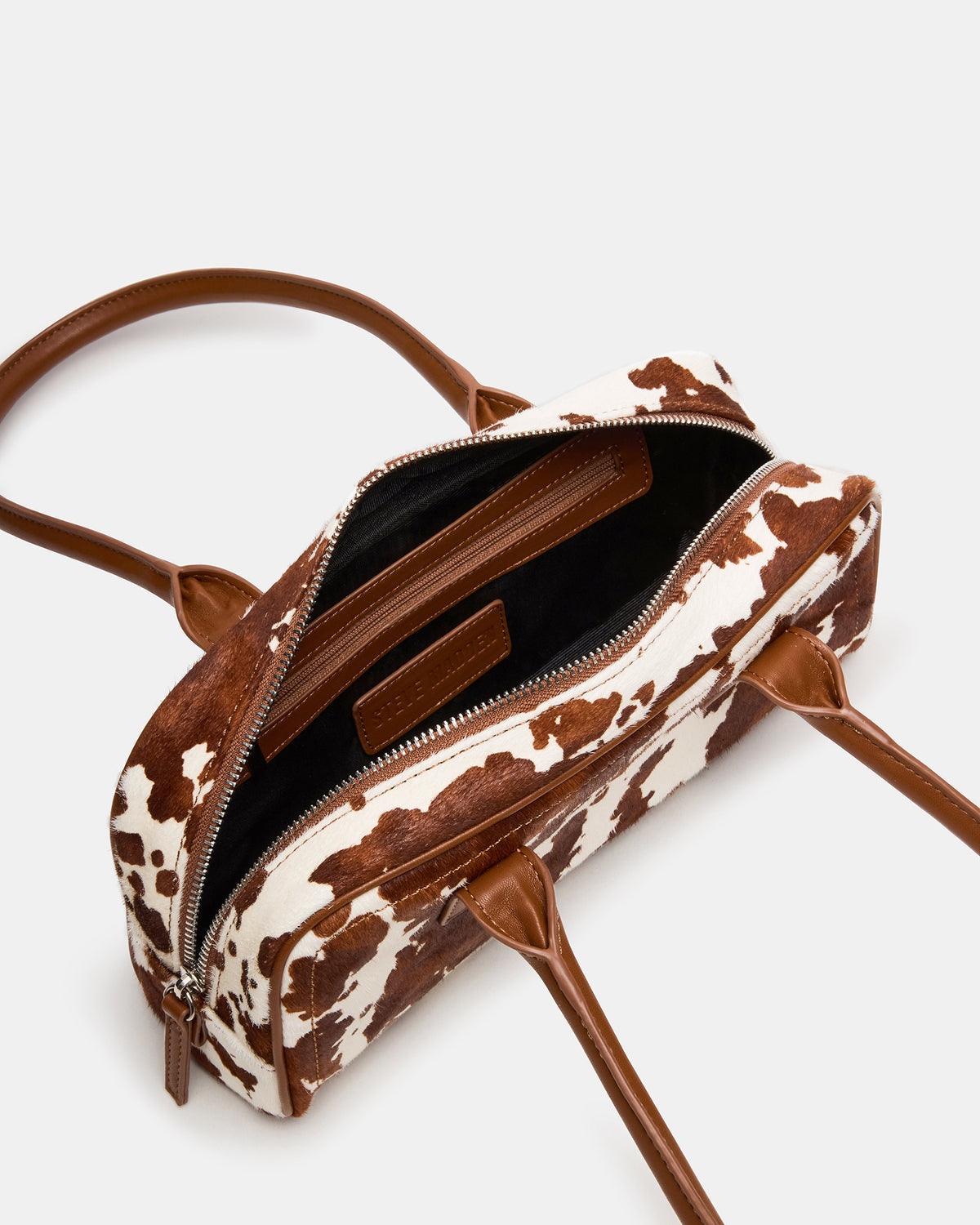 ANISE Bag Brown Cow Print Elongated Shoulder Strap Handbag - Steve Madden