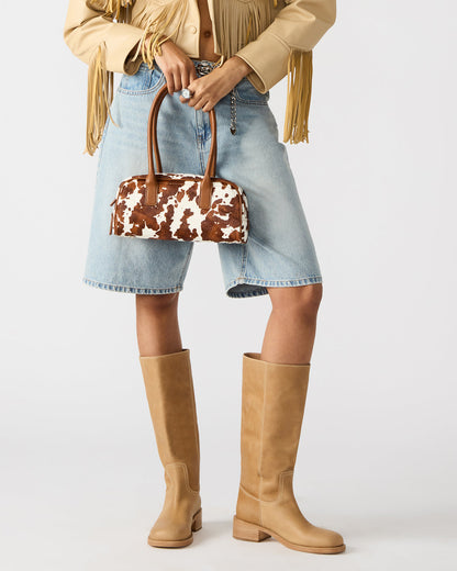 ANISE Bag Brown Cow Print Elongated Shoulder Strap Handbag - Steve Madden