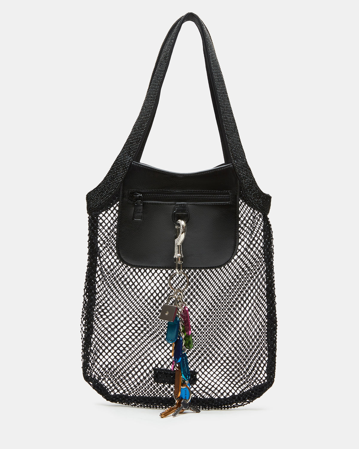 MAKIA Black Women's Crystal Rhinestone Shoulder Strap Net Tote Handbag - Steve Madden
