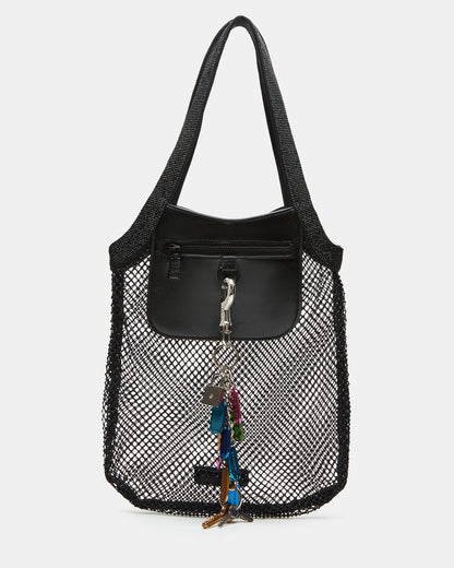 MAKIA Black Women's Crystal Rhinestone Shoulder Strap Net Tote Handbag - Steve Madden