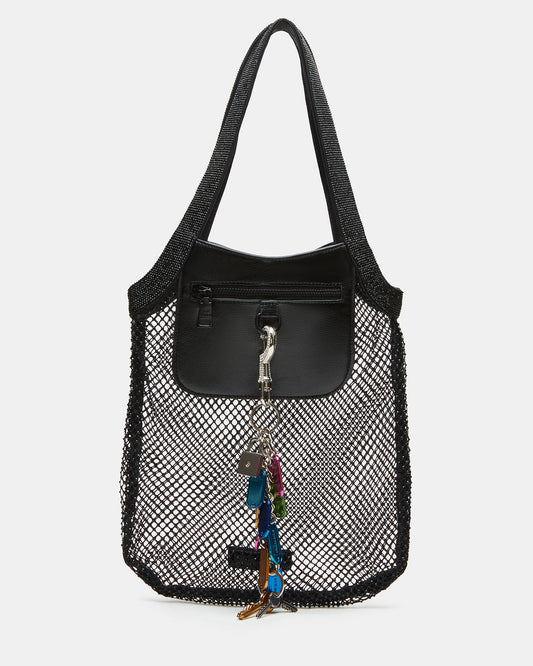 MAKIA Black Women's Crystal Rhinestone Shoulder Strap Net Tote Handbag - Steve Madden