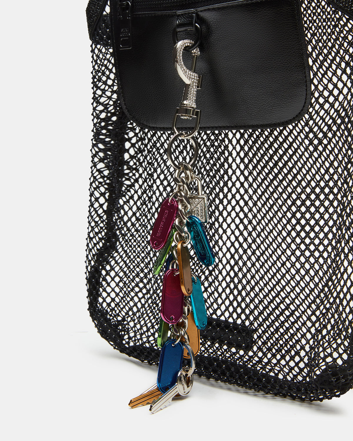 MAKIA Black Women's Crystal Rhinestone Shoulder Strap Net Tote Handbag - Steve Madden