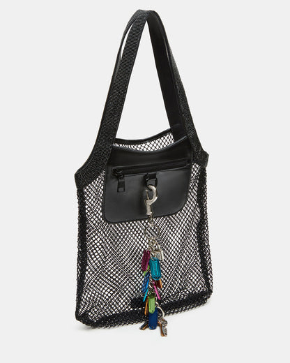 MAKIA Black Women's Crystal Rhinestone Shoulder Strap Net Tote Handbag - Steve Madden