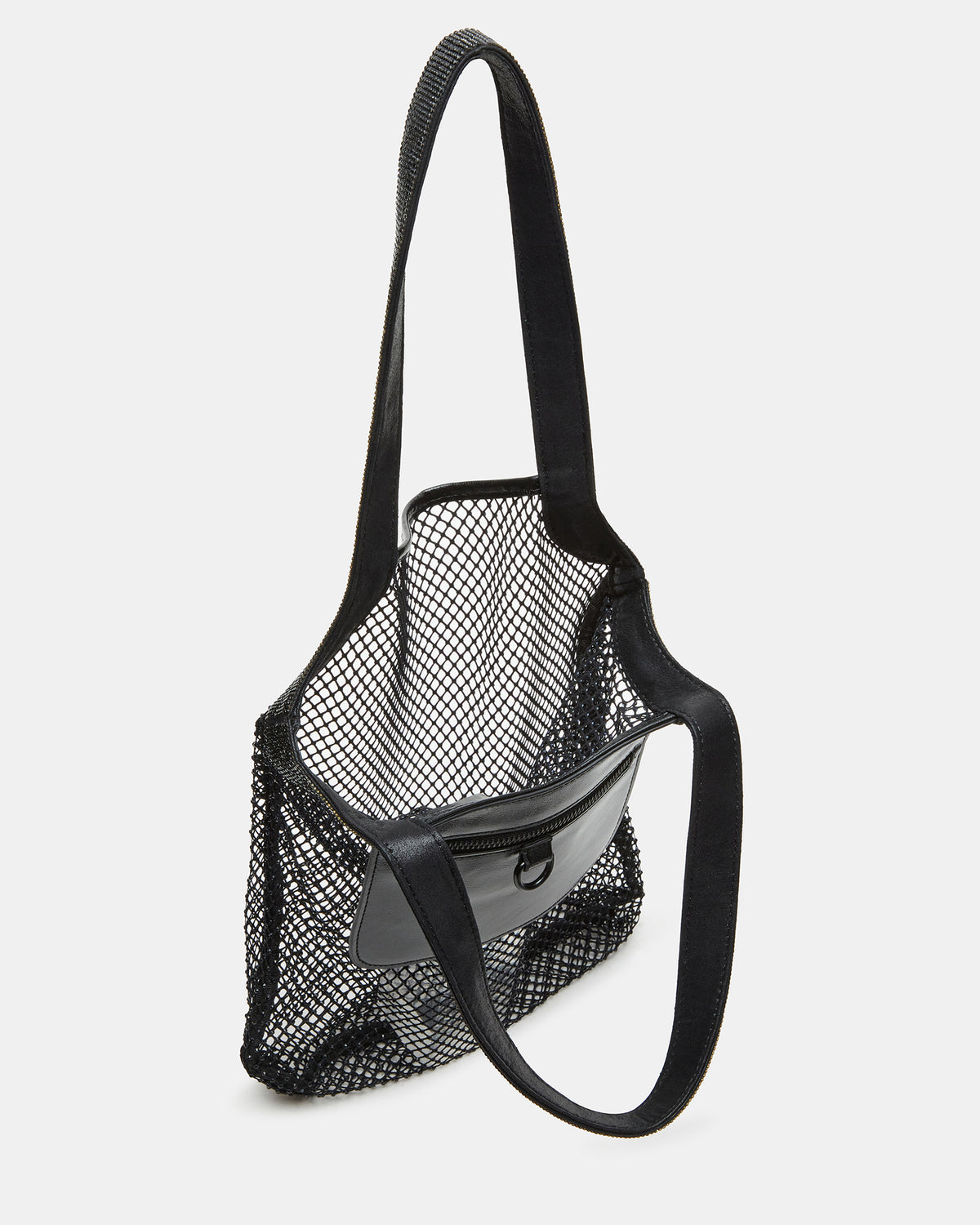 MAKIA Black Women's Crystal Rhinestone Shoulder Strap Net Tote Handbag - Steve Madden