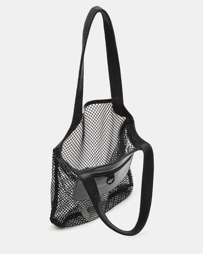 MAKIA Black Women's Crystal Rhinestone Shoulder Strap Net Tote Handbag - Steve Madden