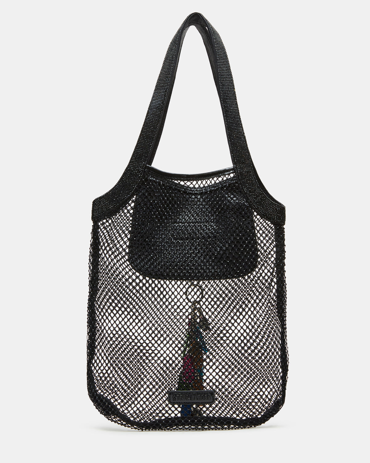MAKIA Black Women's Crystal Rhinestone Shoulder Strap Net Tote Handbag - Steve Madden