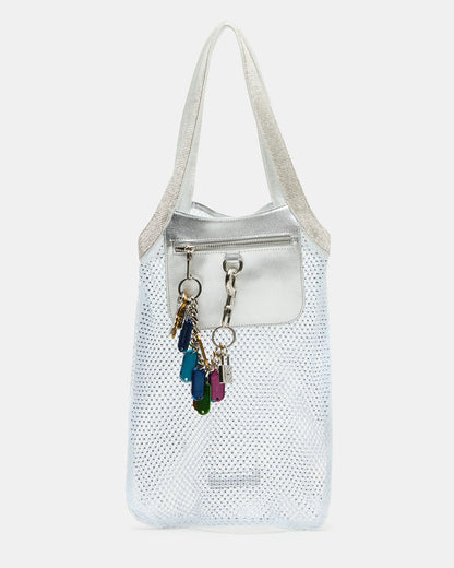 MAKIA White Women's Crystal Rhinestone Shoulder Strap Net Tote Handbag - Steve Madden