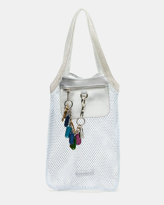 MAKIA White Women's Crystal Rhinestone Shoulder Strap Net Tote Handbag - Steve Madden