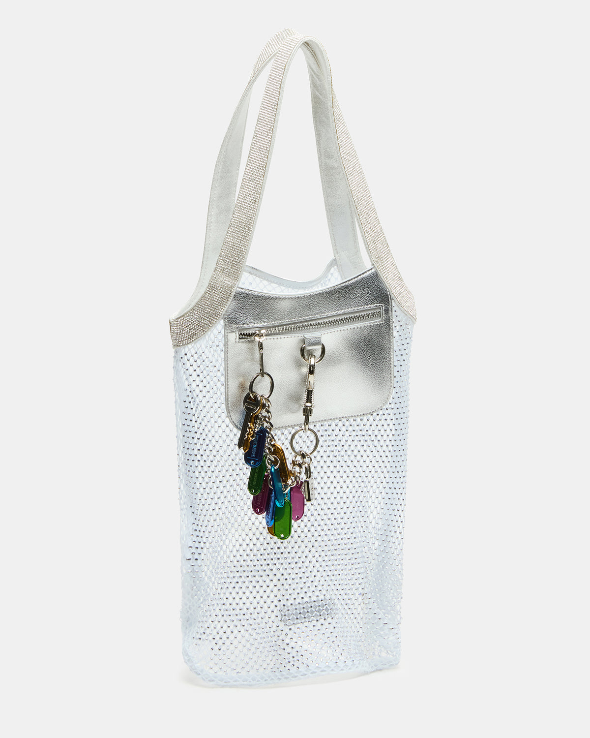 MAKIA White Women's Crystal Rhinestone Shoulder Strap Net Tote Handbag - Steve Madden