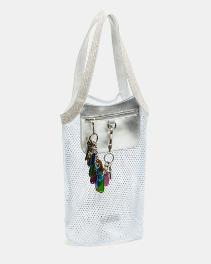 MAKIA White Women's Crystal Rhinestone Shoulder Strap Net Tote Handbag - Steve Madden