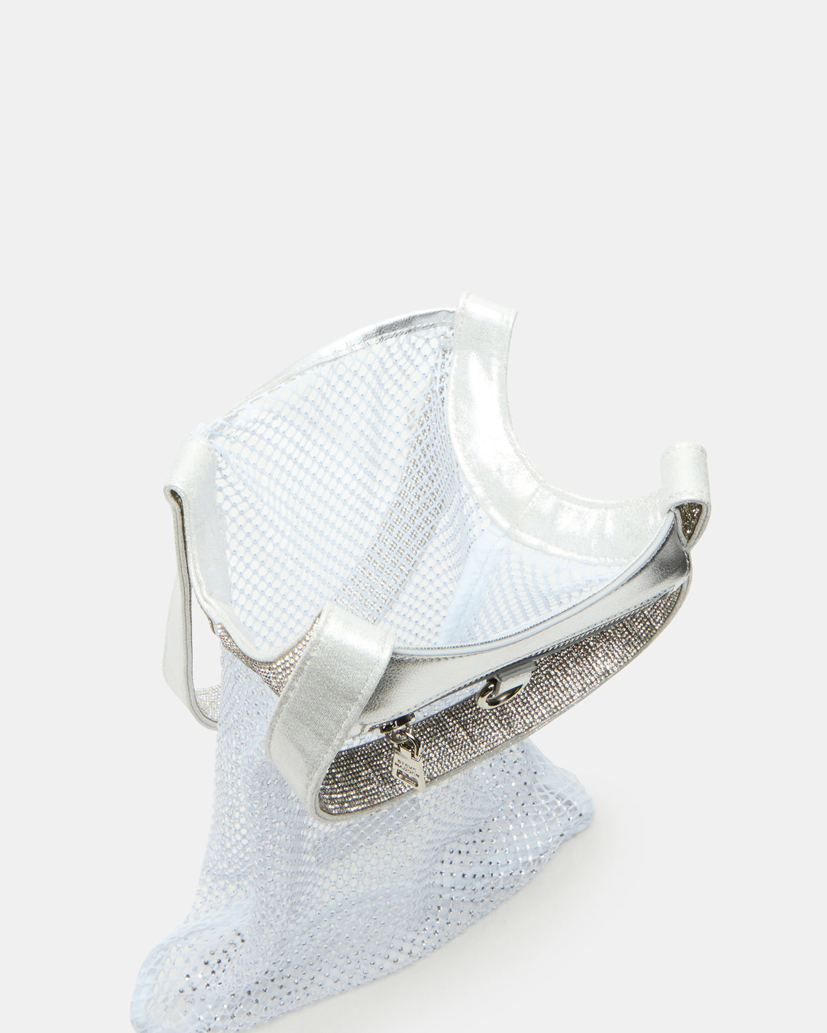 MAKIA White Women's Crystal Rhinestone Shoulder Strap Net Tote Handbag - Steve Madden