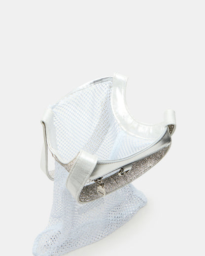 MAKIA White Women's Crystal Rhinestone Shoulder Strap Net Tote Handbag - Steve Madden