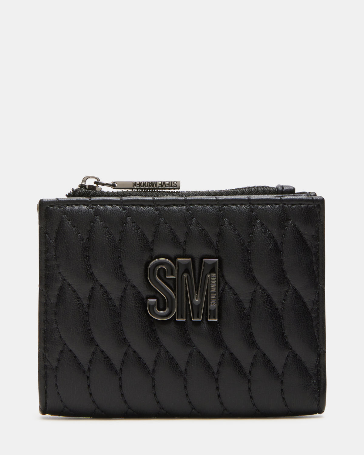BAZAR Wallet Black Quilted Top-Zipper Button-Snap Mini Wallet - Steve Madden