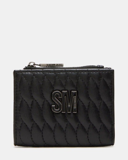 BAZAR Wallet Black Quilted Top-Zipper Button-Snap Mini Wallet - Steve Madden