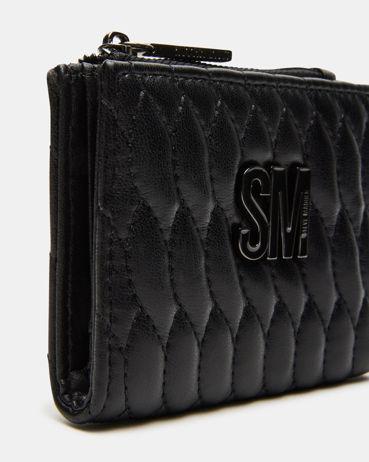BAZAR Wallet Black Quilted Top-Zipper Button-Snap Mini Wallet - Steve Madden