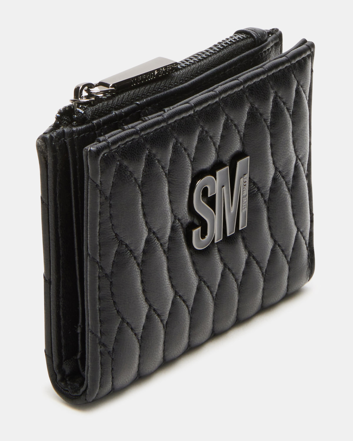 BAZAR Wallet Black Quilted Top-Zipper Button-Snap Mini Wallet - Steve Madden