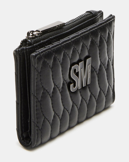 BAZAR Wallet Black Quilted Top-Zipper Button-Snap Mini Wallet - Steve Madden