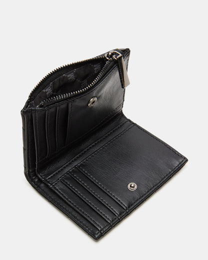 BAZAR Wallet Black Quilted Top-Zipper Button-Snap Mini Wallet - Steve Madden
