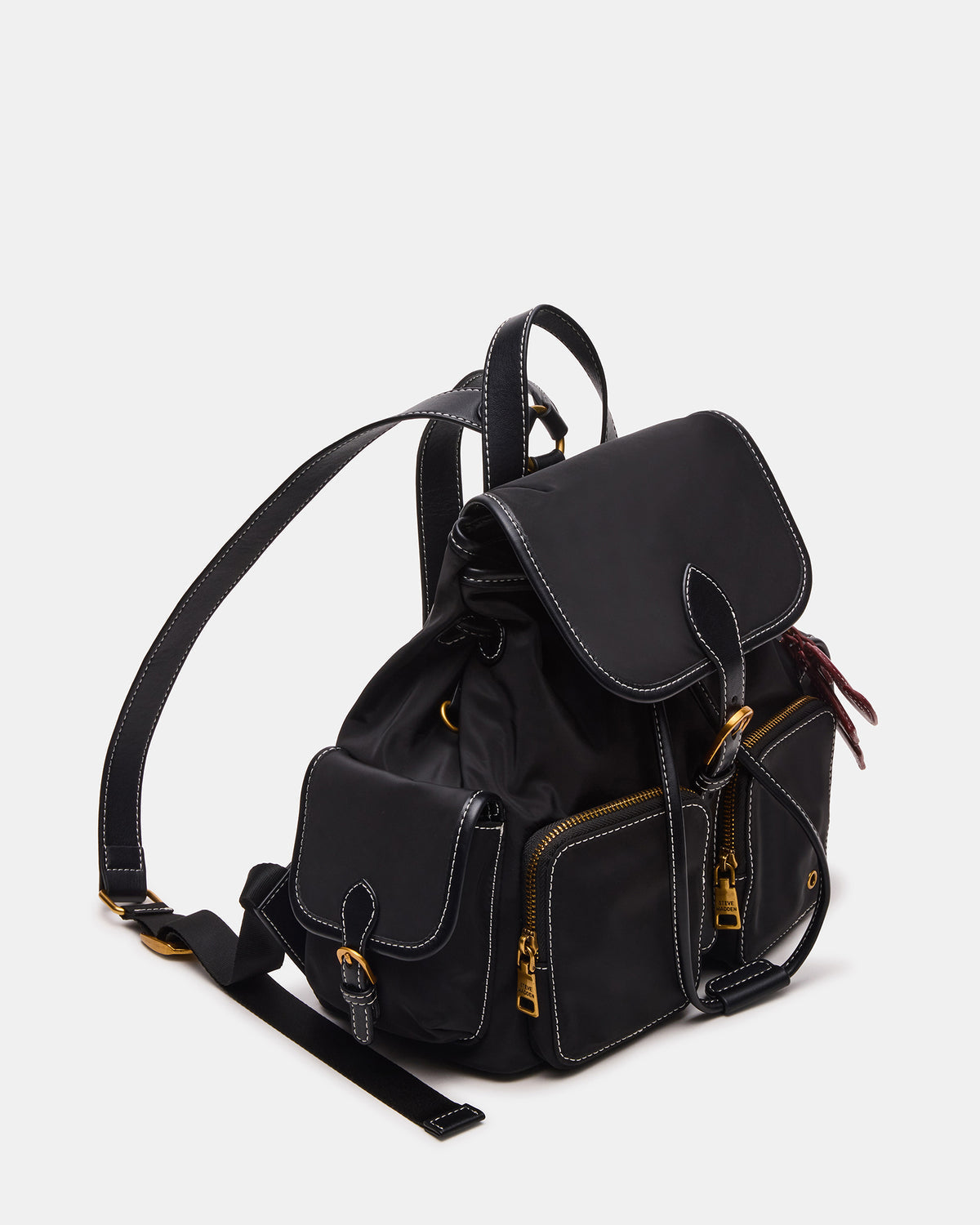 STUDIO Bag Black Nylon Cargo Pocket Drawstring Women's Backpack Handbag - Steve Madden