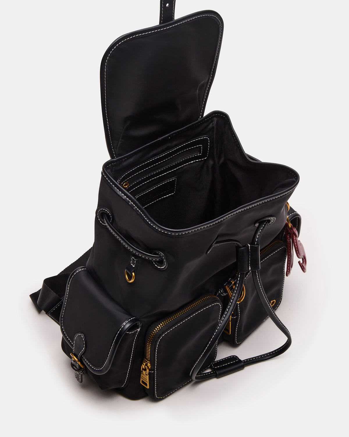 STUDIO Bag Black Nylon Cargo Pocket Drawstring Women's Backpack Handbag - Steve Madden