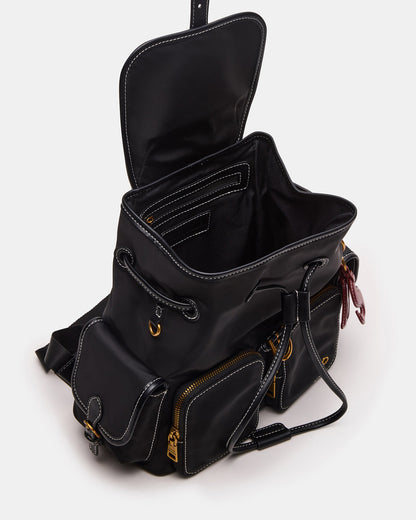 STUDIO Bag Black Nylon Cargo Pocket Drawstring Women's Backpack Handbag - Steve Madden