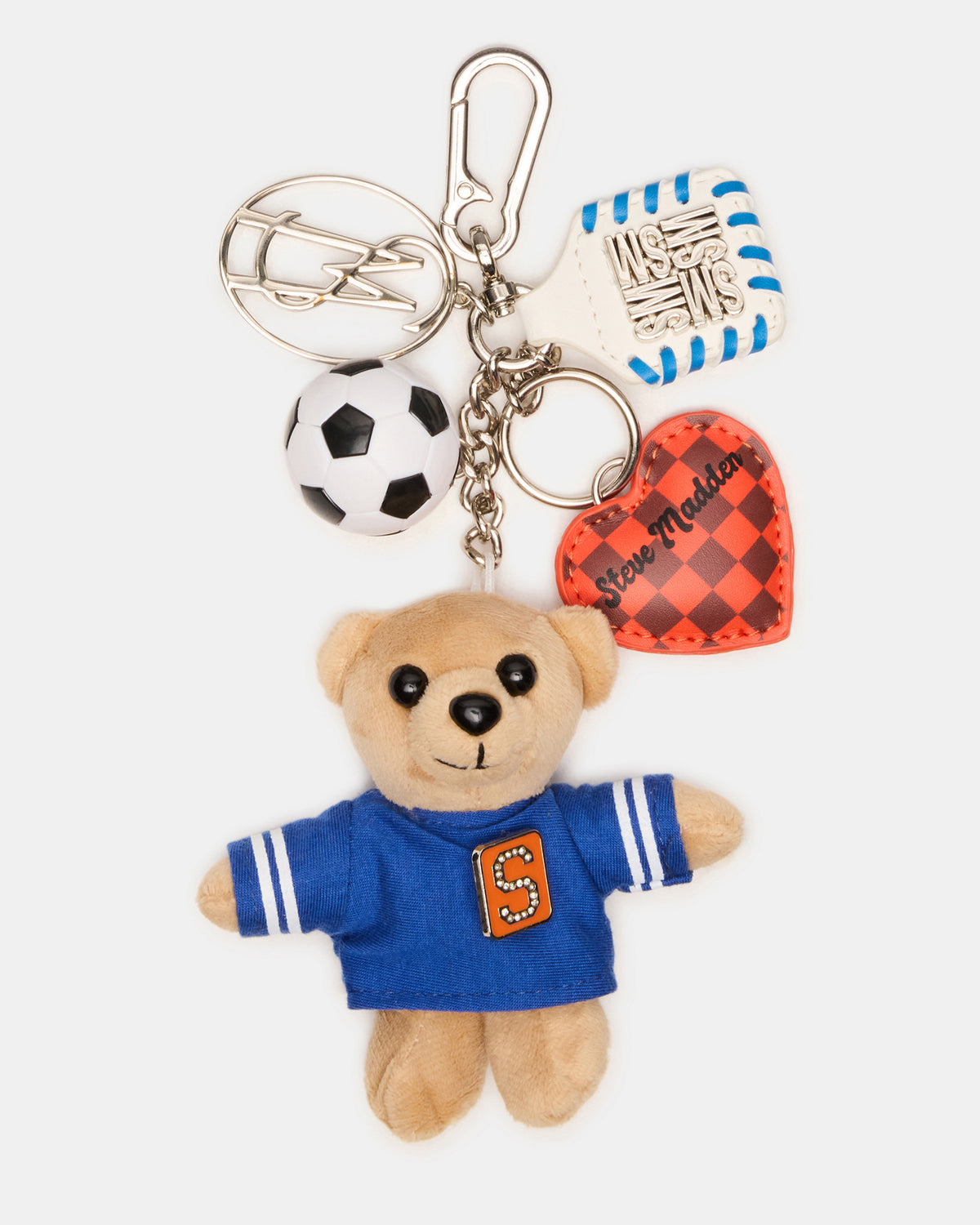GOAL BAG CHARM Blue Multi Stuffed Bear Attachable Bag Charm - Steve Madden