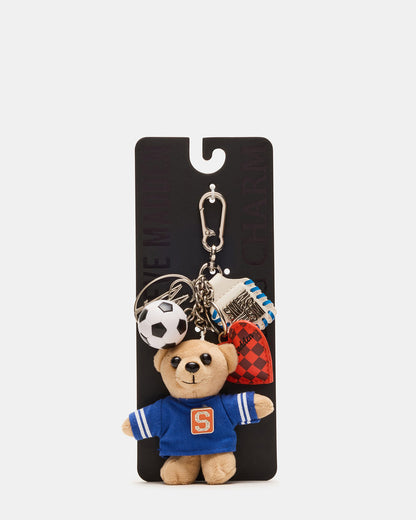 GOAL BAG CHARM Blue Multi Stuffed Bear Attachable Bag Charm - Steve Madden