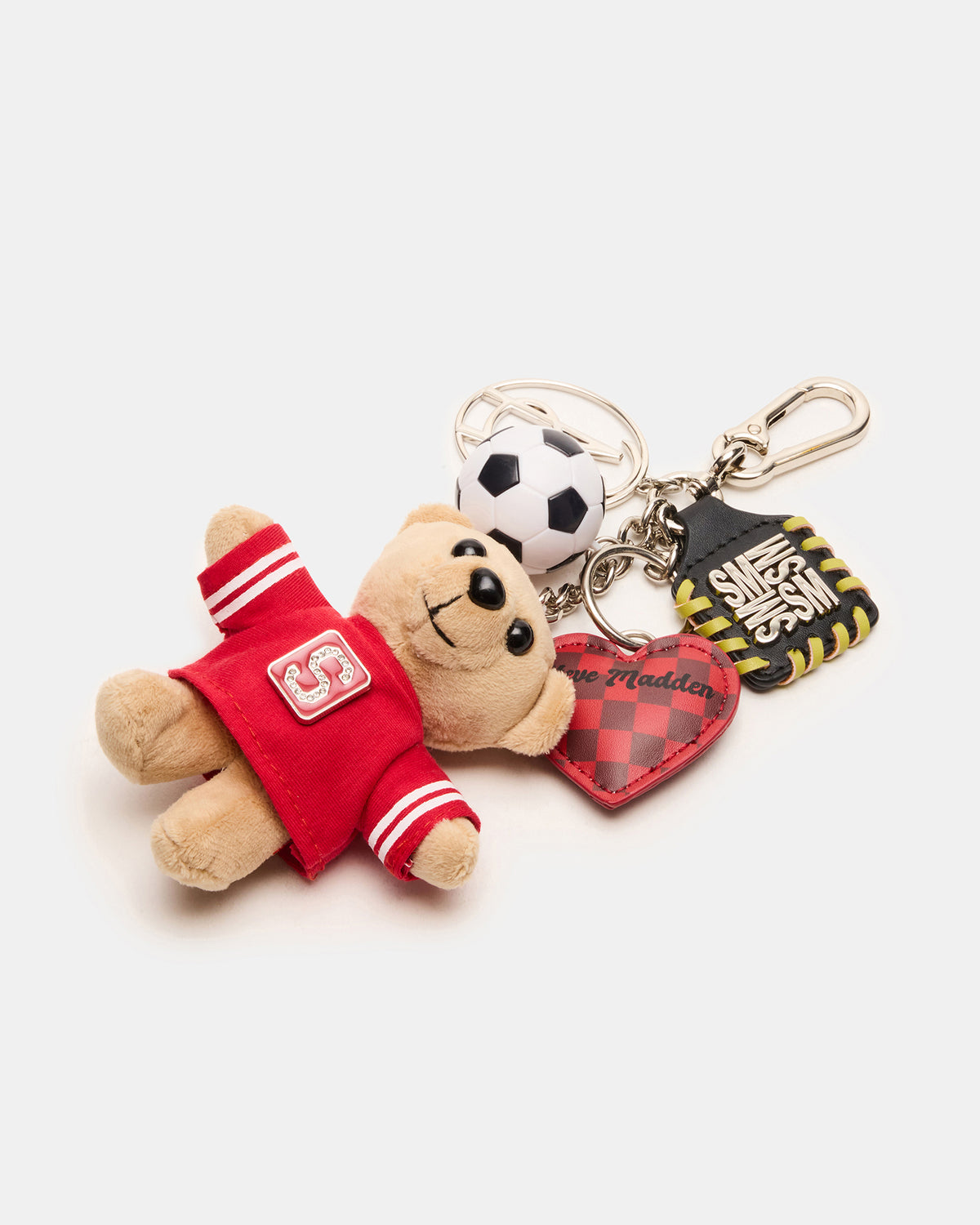 GOAL BAG CHARM Red Multi Stuffed Bear Attachable Bag Charm - Steve Madden