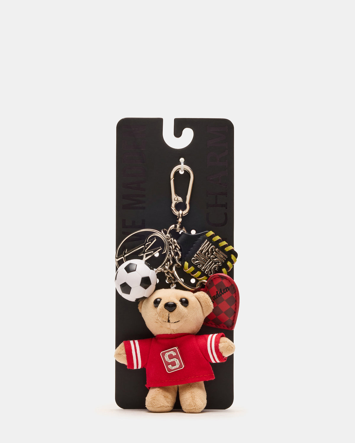 GOAL BAG CHARM Red Multi Stuffed Bear Attachable Bag Charm - Steve Madden