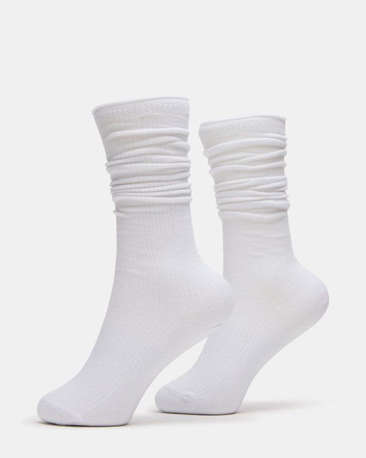 2 PACK RIB SLOUCH SOCKS WHITE Women's Ribbed Quarter Socks - Steve Madden