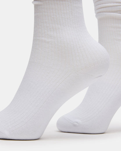 2 PACK RIB SLOUCH SOCKS WHITE Women's Ribbed Quarter Socks - Steve Madden