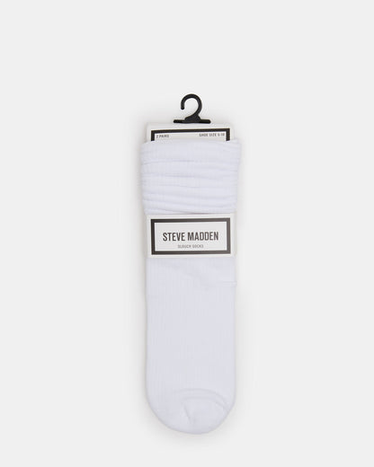2 PACK RIB SLOUCH SOCKS WHITE Women's Ribbed Quarter Socks - Steve Madden