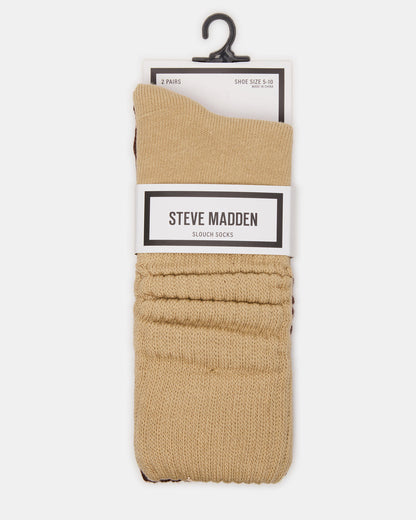 2 PACK RIB SLOUCH SOCKS TAN MULTI Women's Ribbed Quarter Socks - Steve Madden