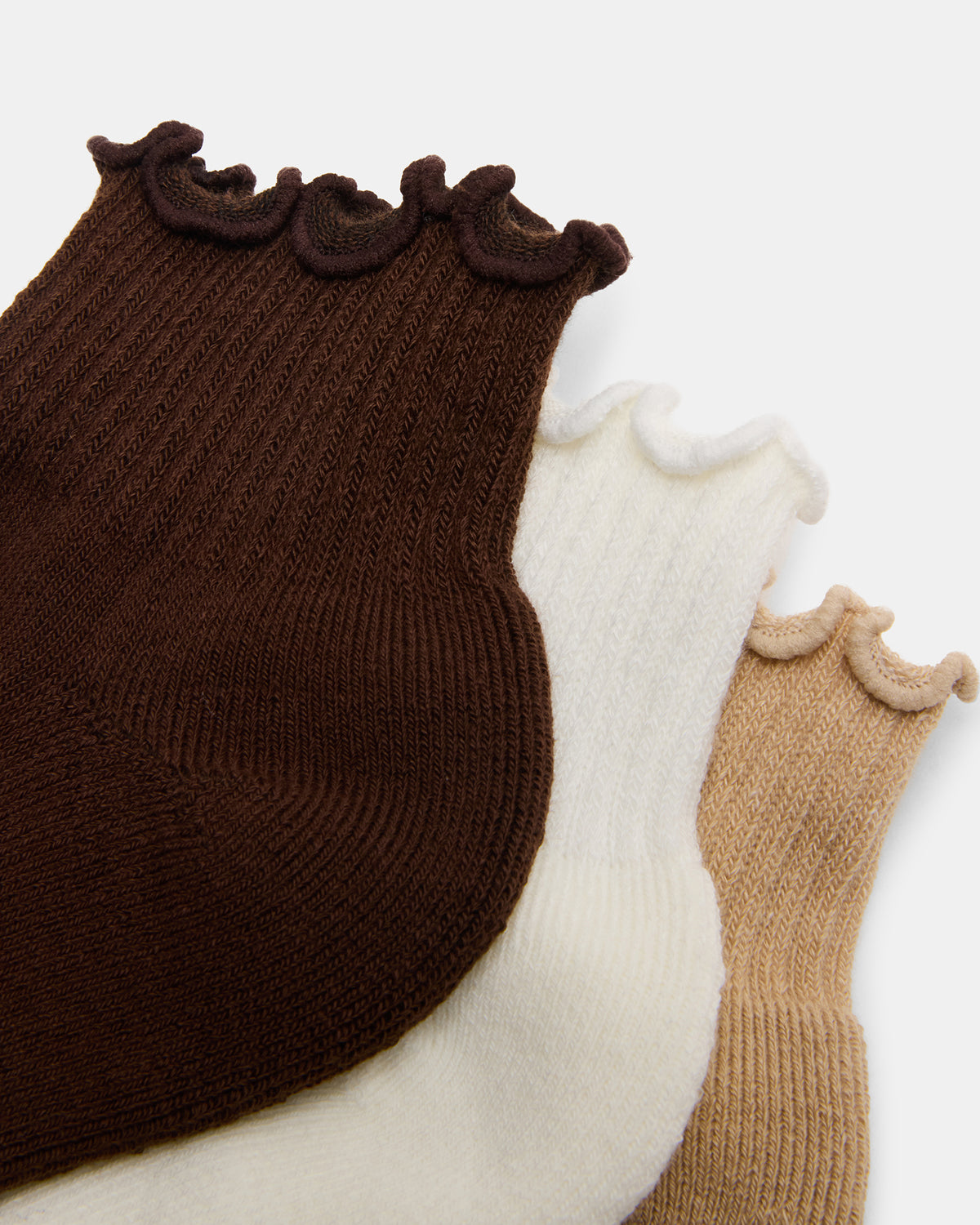 CHEER 3 PACK LETTUCE EDGE SOCKS Brown Women's Anklet Socks - Steve Madden
