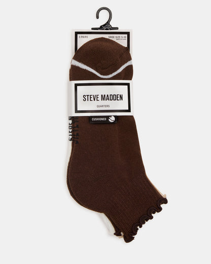 CHEER 3 PACK LETTUCE EDGE SOCKS Brown Women's Anklet Socks - Steve Madden