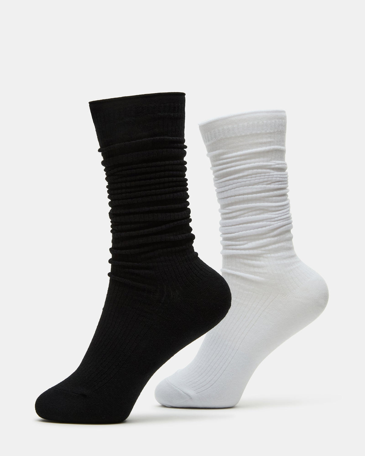 2 PACK SLOUCHY CREW SOCKS BLACK WHITE Scrunch Socks - Steve Madden