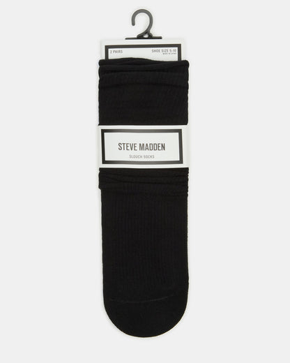 2 PACK SLOUCHY CREW SOCKS BLACK WHITE Scrunch Socks - Steve Madden