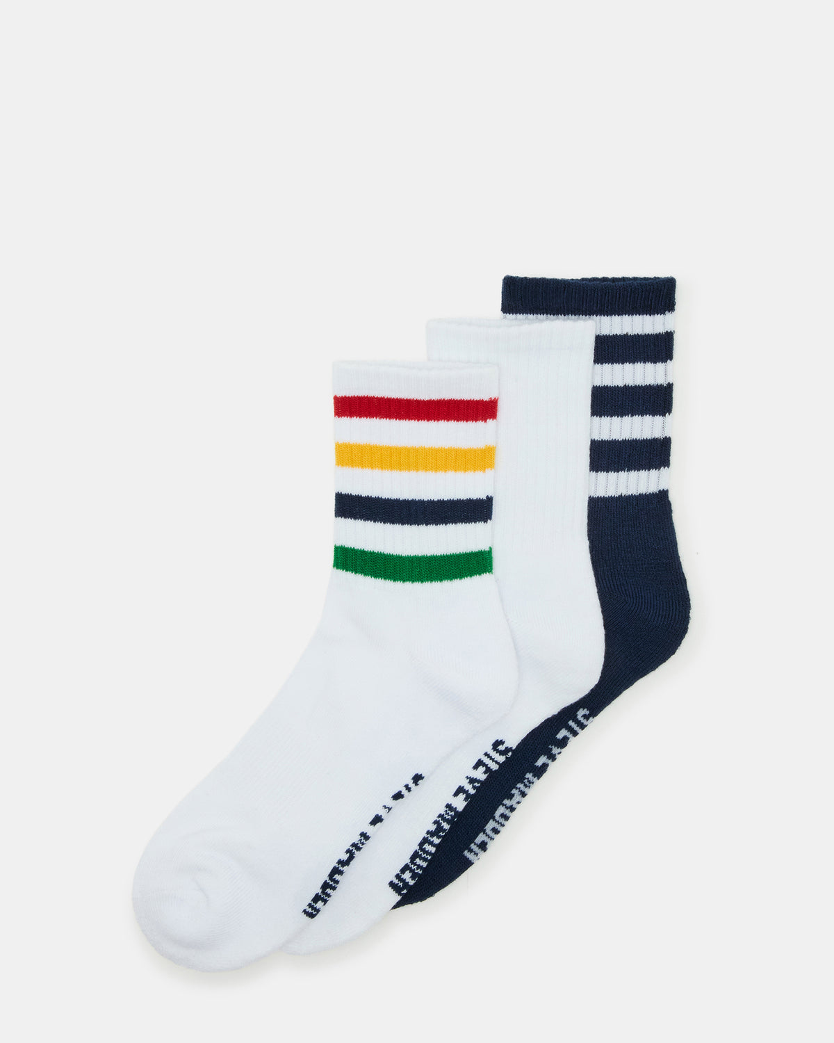 3 Pack Striped Crew Socks Women's White Multi - Steve Madden