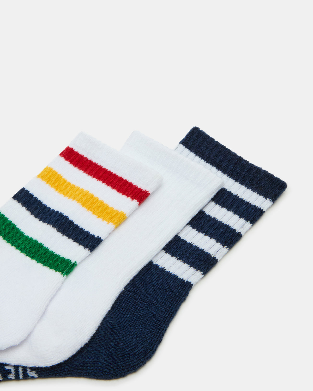 3 Pack Striped Crew Socks Women's White Multi - Steve Madden