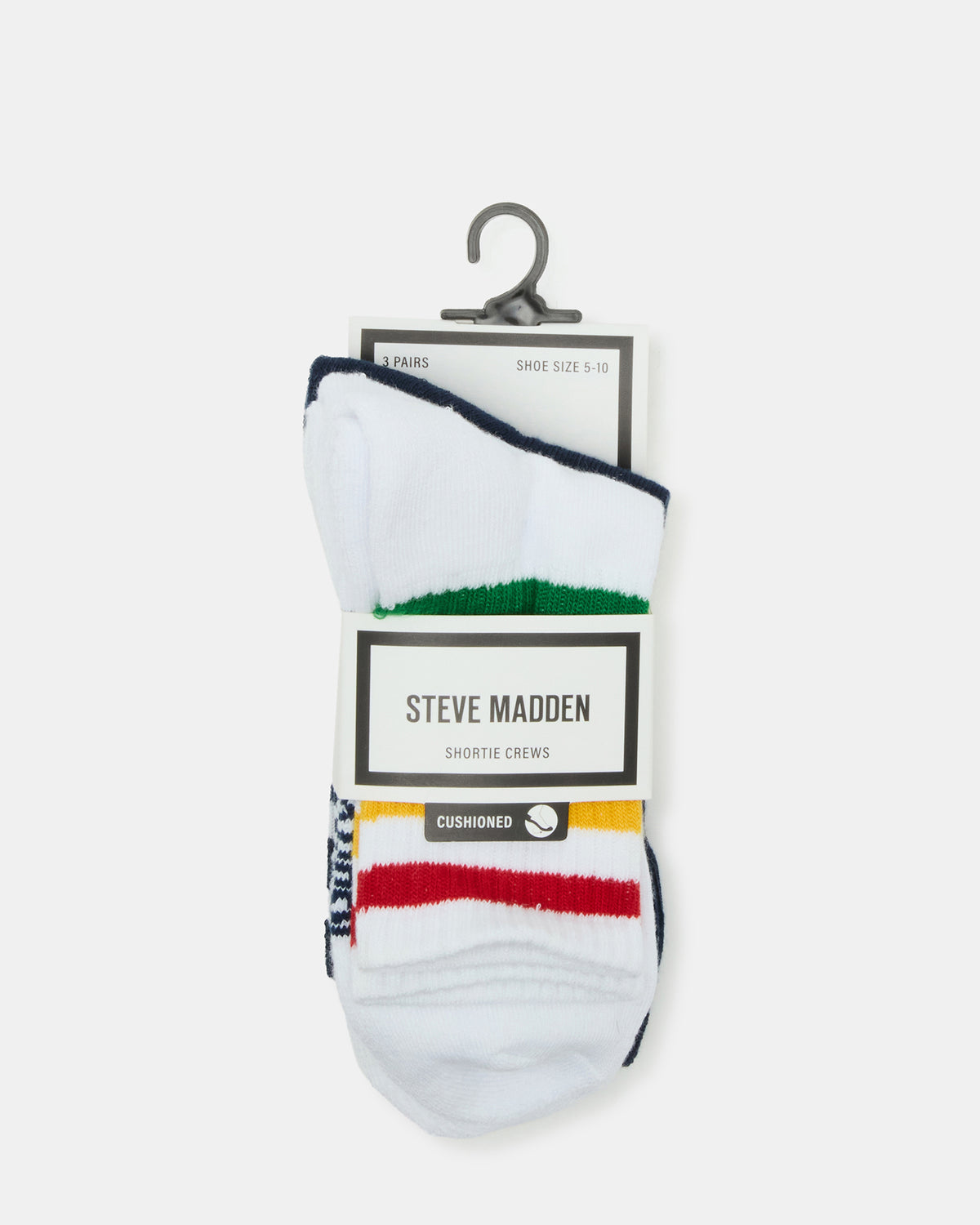 3 Pack Striped Crew Socks Women's White Multi - Steve Madden