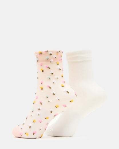 2 WILDFLOWER PACK TULLE SOCKS BLUSH Women's Anklet Socks - Steve Madden