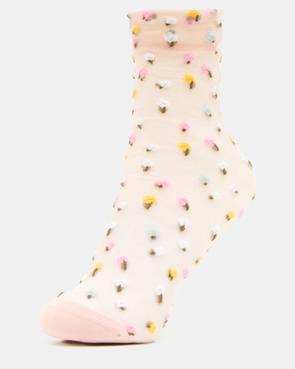 2 WILDFLOWER PACK TULLE SOCKS BLUSH Women's Anklet Socks - Steve Madden