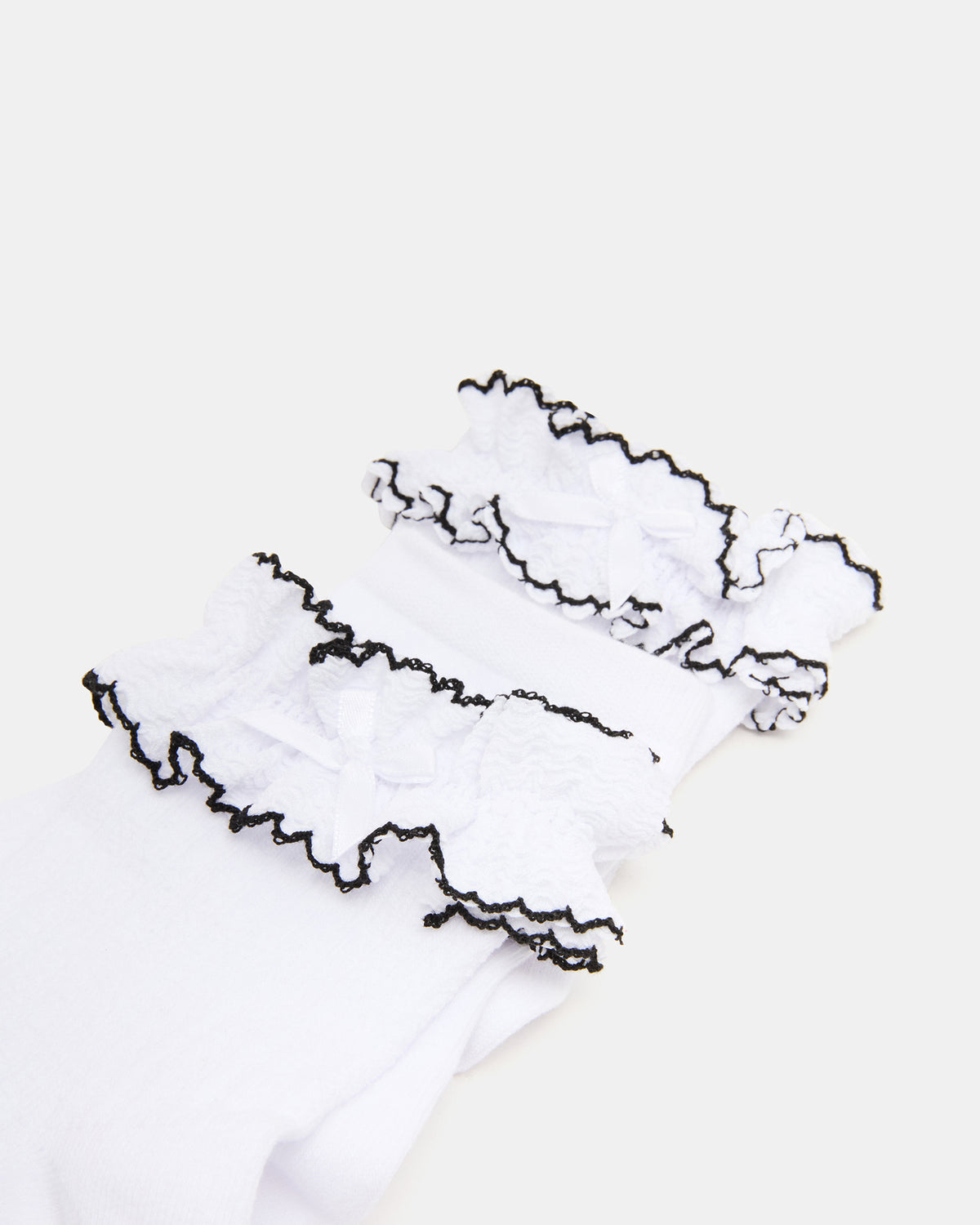 2 PACK AVA RUFFLE SOCKS WHITE Women's Double Ruffle Edge Anklet Socks - Steve Madden
